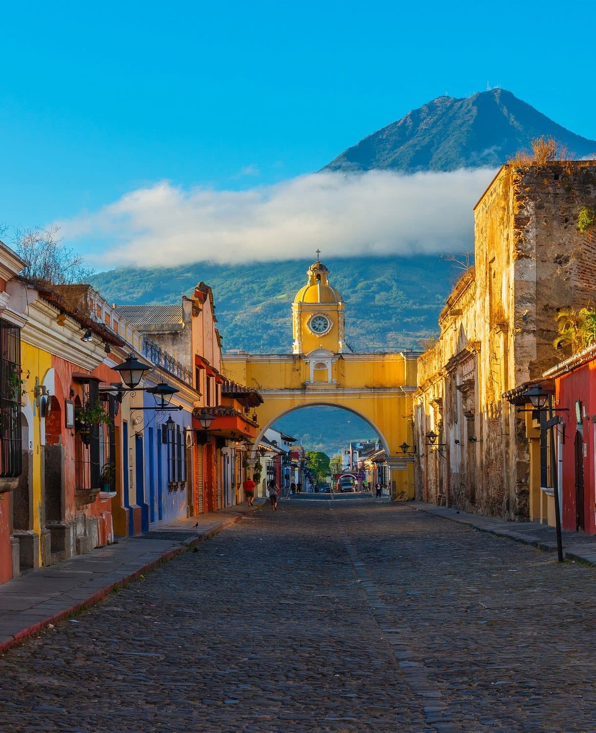 Antigua Guatemala with a volcano behind