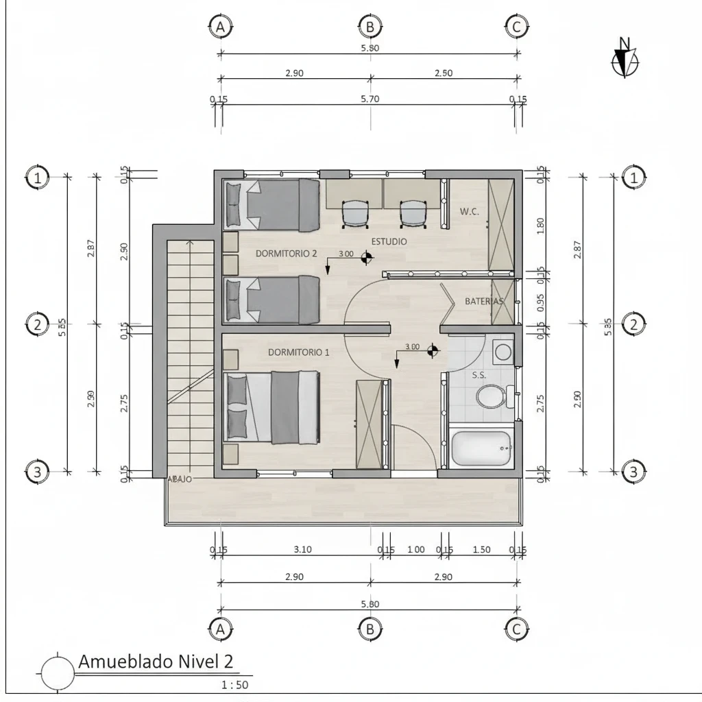 Furnished second-floor plan — Camino Nest