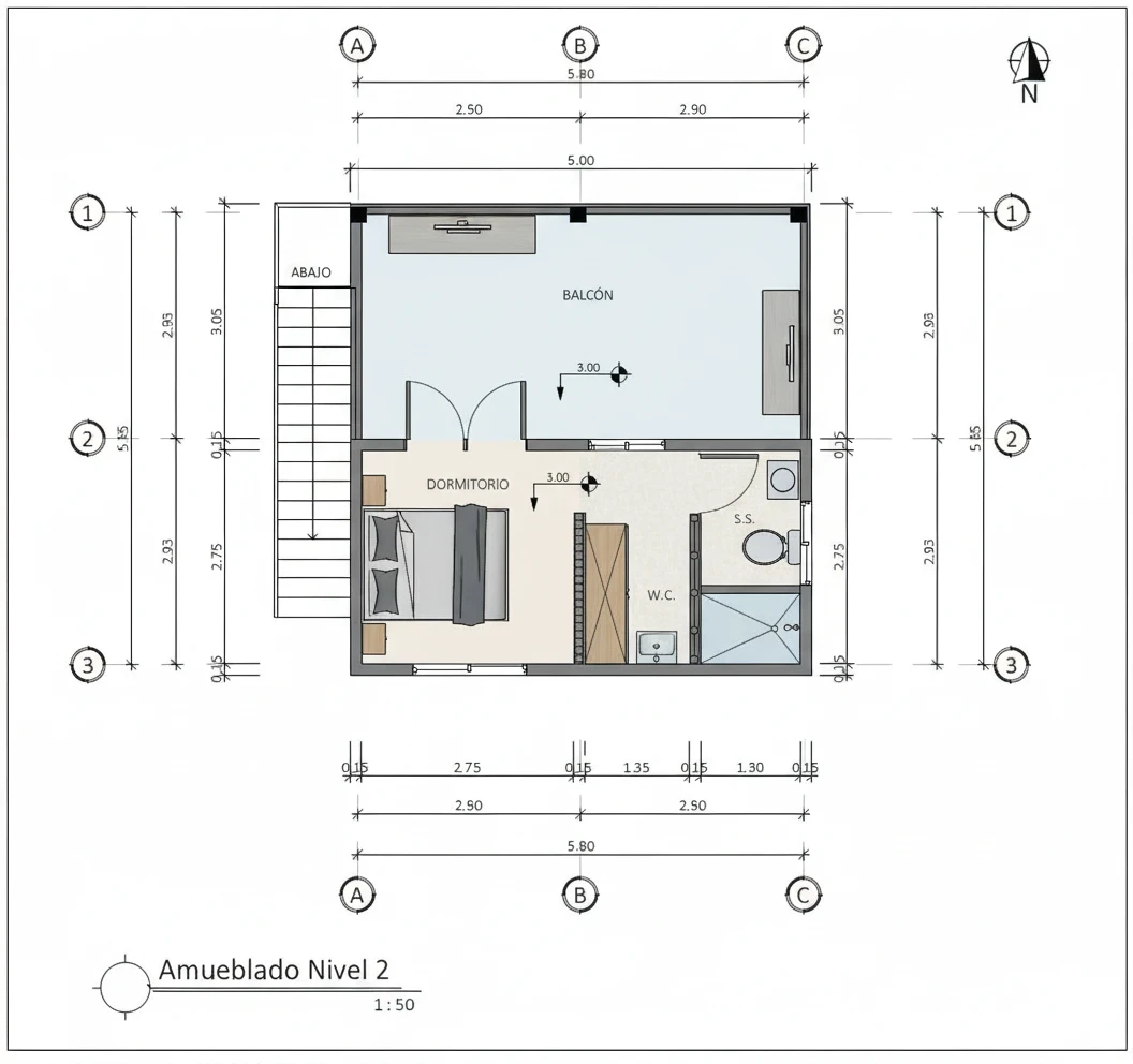 Furnished second-floor plan — Camino Ridge